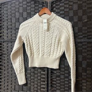 Anthropologie new cable knit cropped swestwr off white size XS